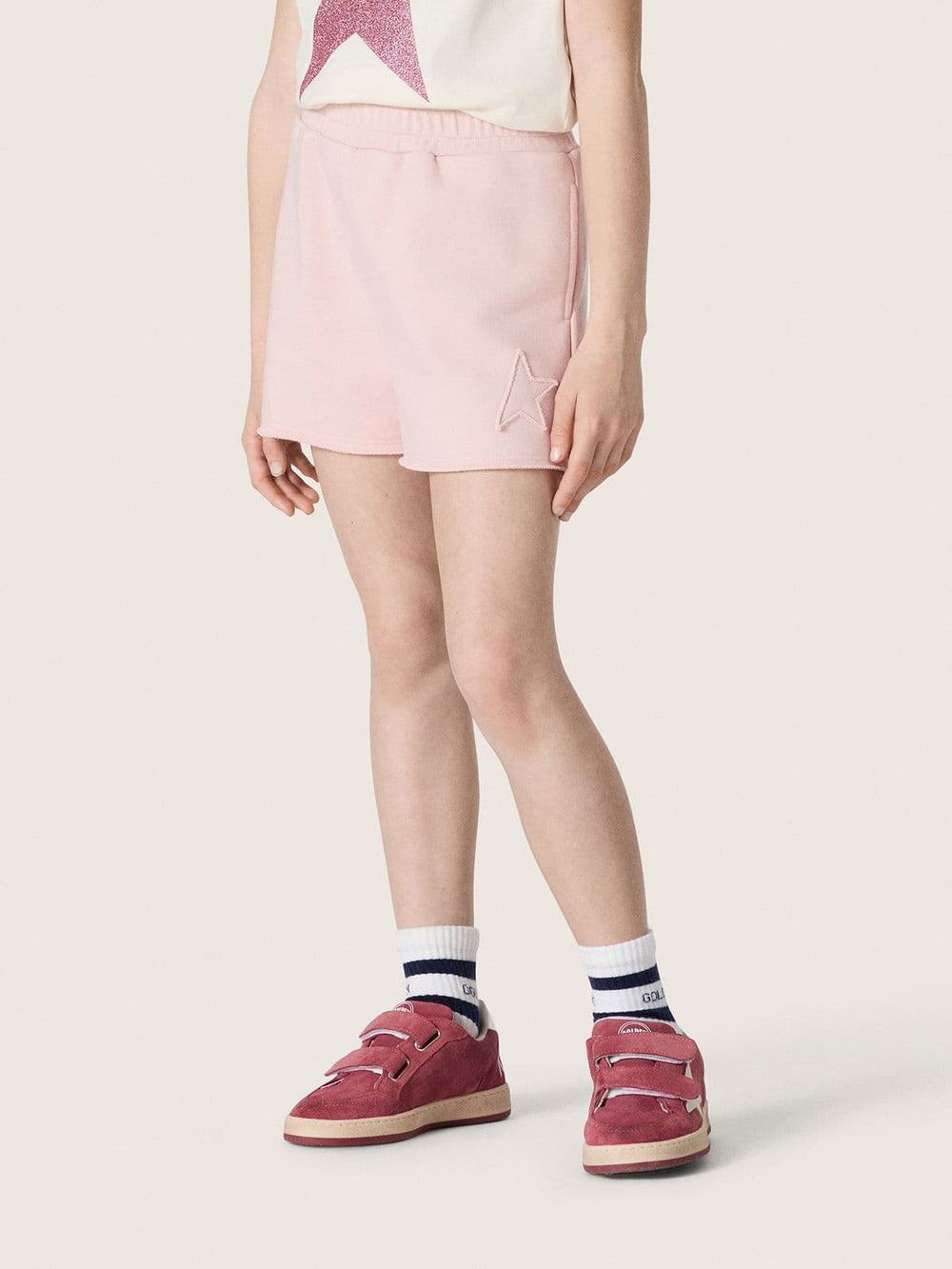 Star girls’ shorts in pink cotton with patch and logo