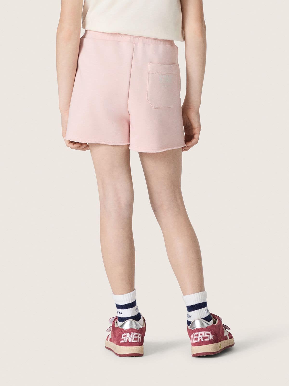 Star girls’ shorts in pink cotton with patch and logo
