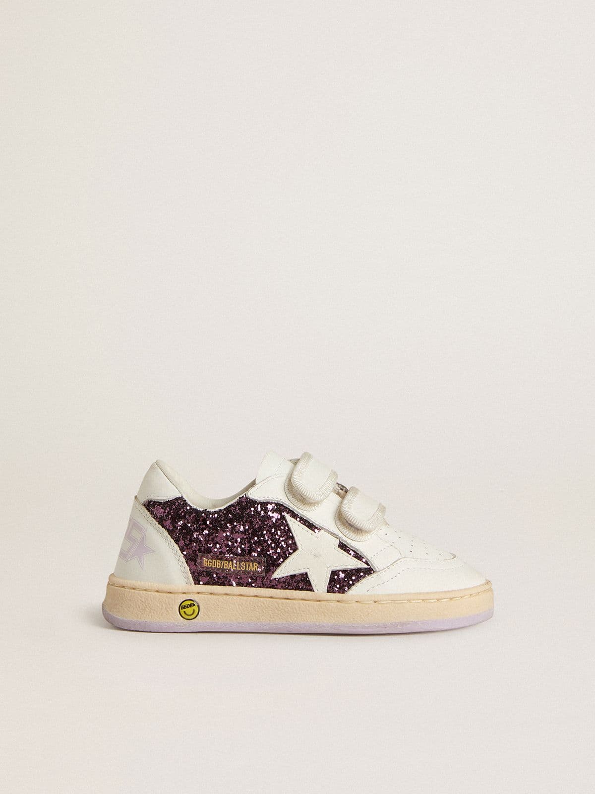 Junior Ball Star in purple glitter with white leather star and heel tab