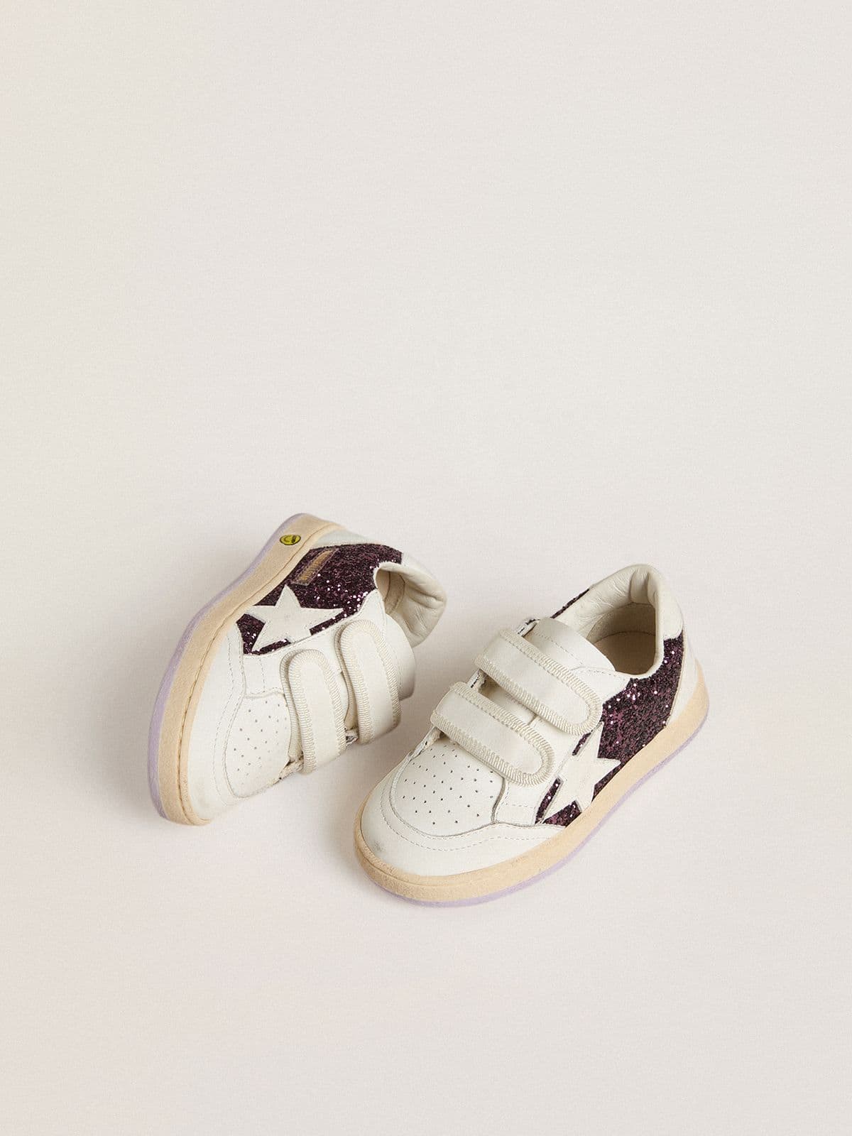 Junior Ball Star in purple glitter with white leather star and heel tab