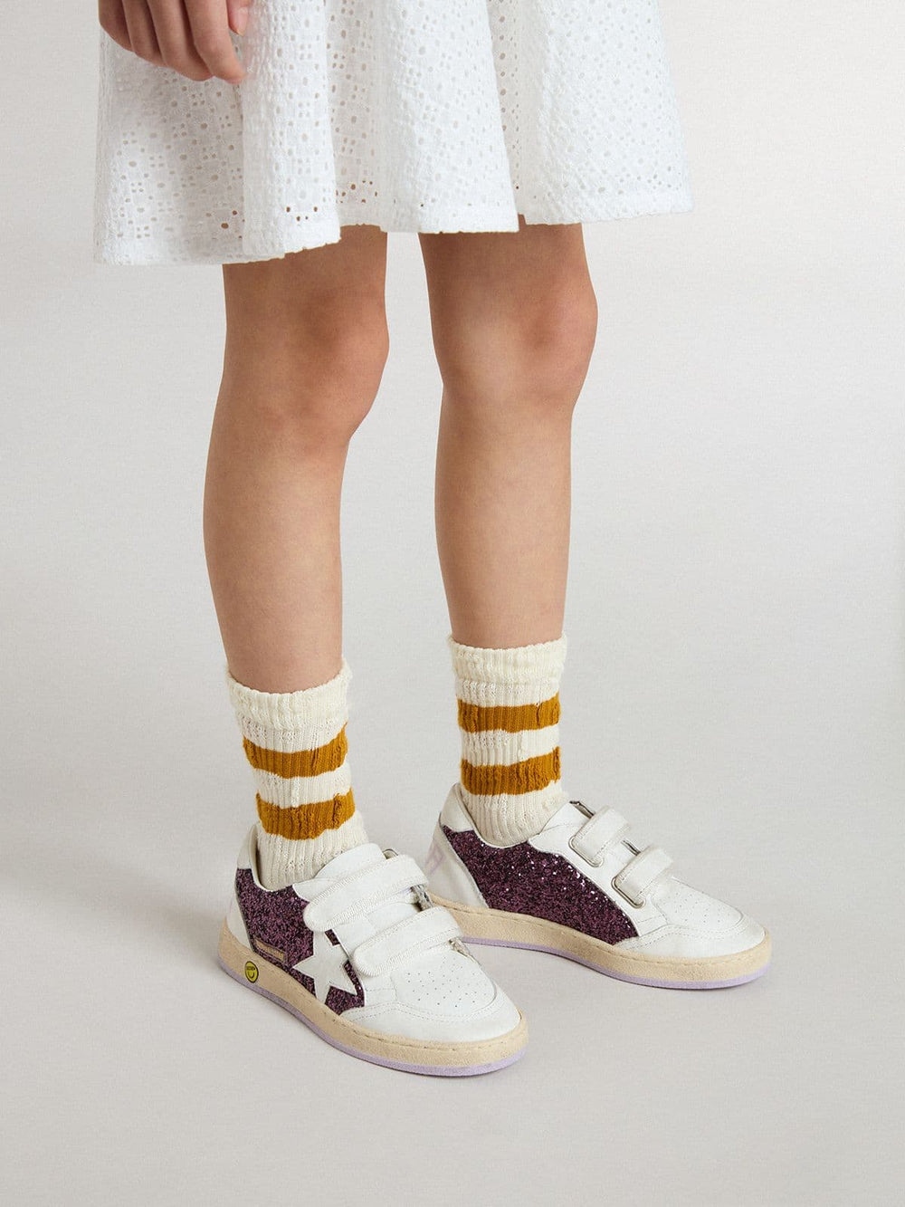 Junior Ball Star in purple glitter with white leather star and heel tab