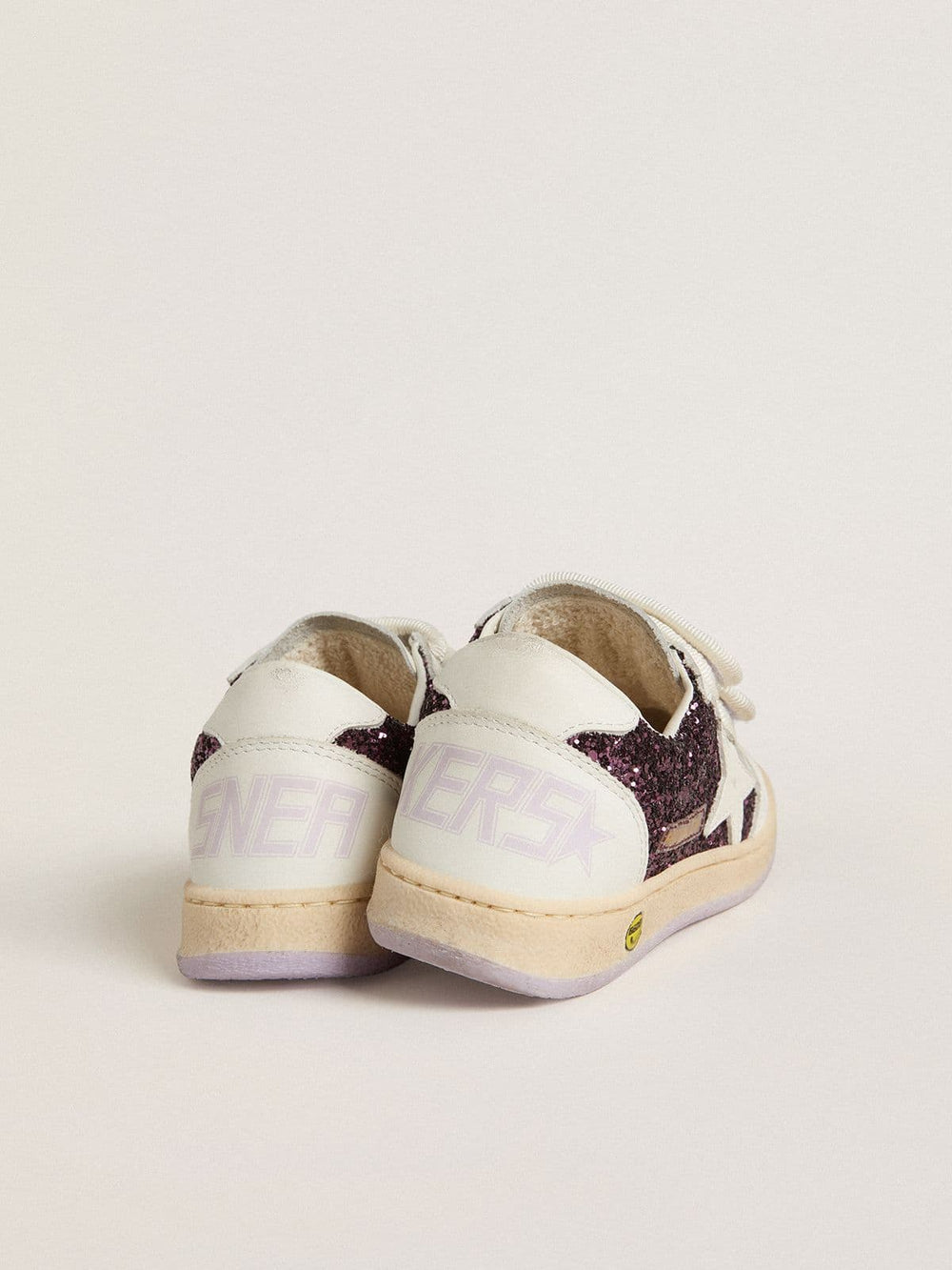 Junior Ball Star in purple glitter with white leather star and heel tab