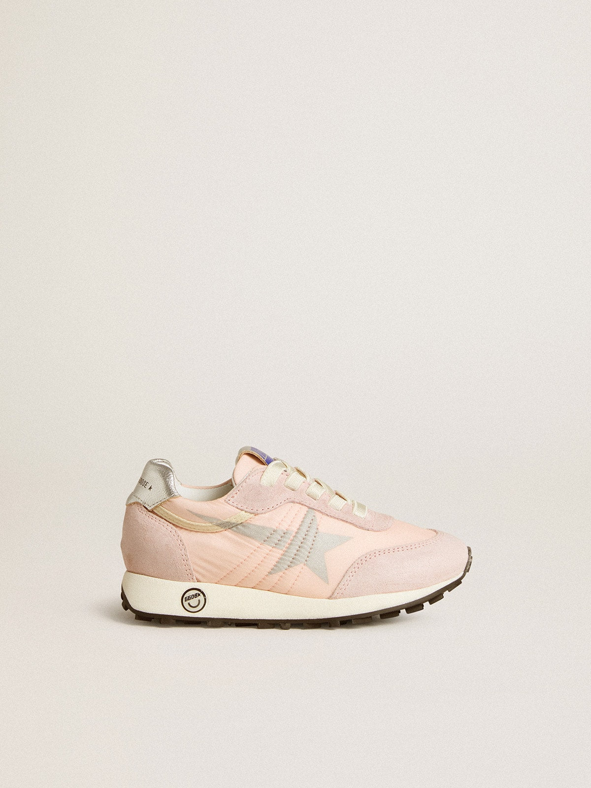 Marathon Junior in pink nylon with printed star and leather heel tab