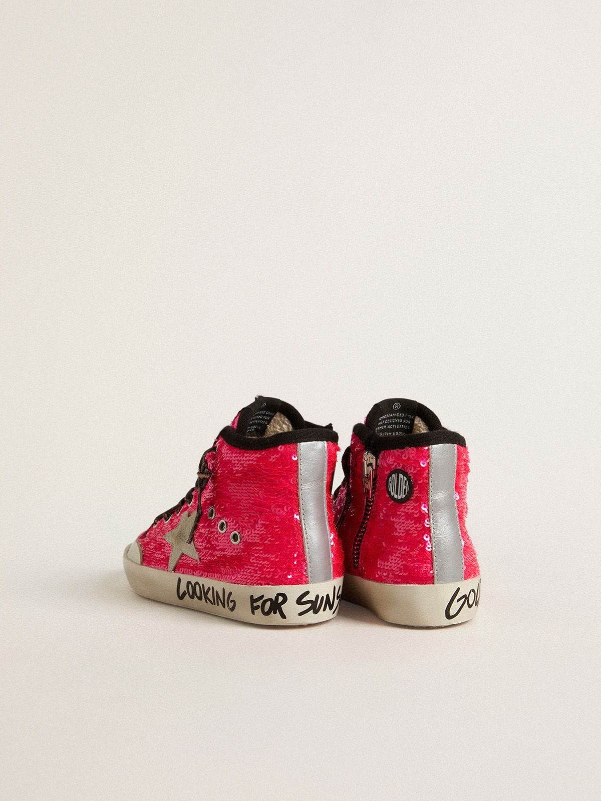 Junior Francy in sequins with ice-gray suede star and animal-print laces