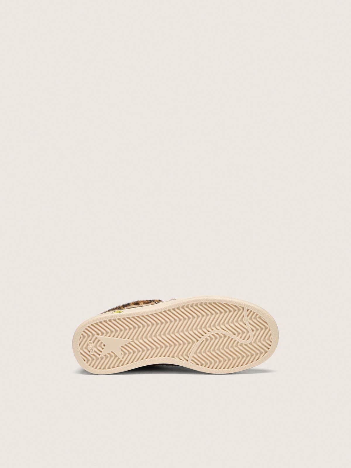 Junior Ball Star in leopard-print pony skin with pink leather star and heel tab