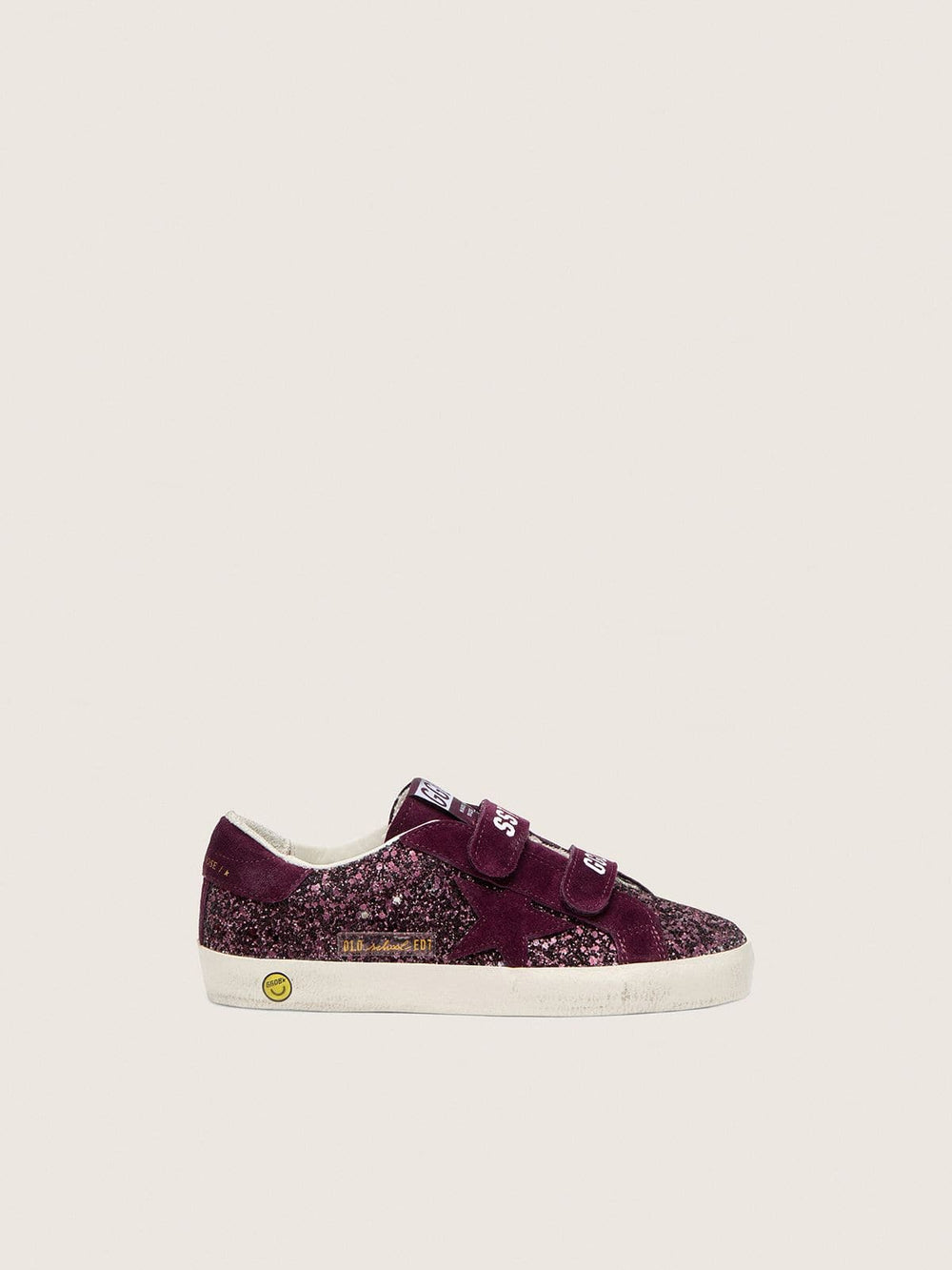 Junior Old School in burgundy glitter with burgundy suede star and heel tab