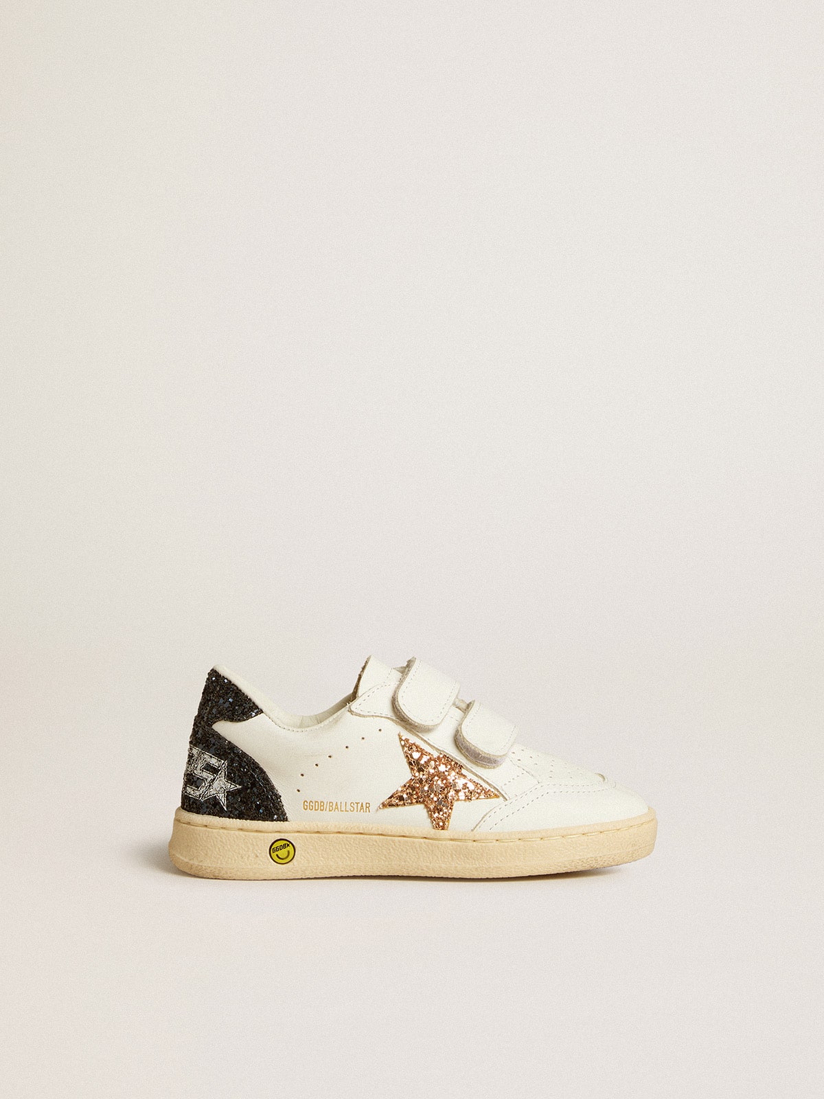 Junior Ball Star in white nappa with glitter star heel tab and heel
