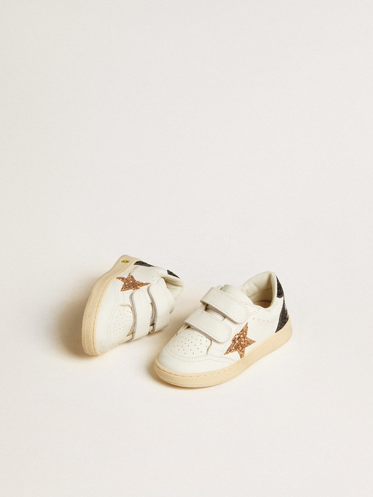 Junior Ball Star in white nappa with glitter star heel tab and heel