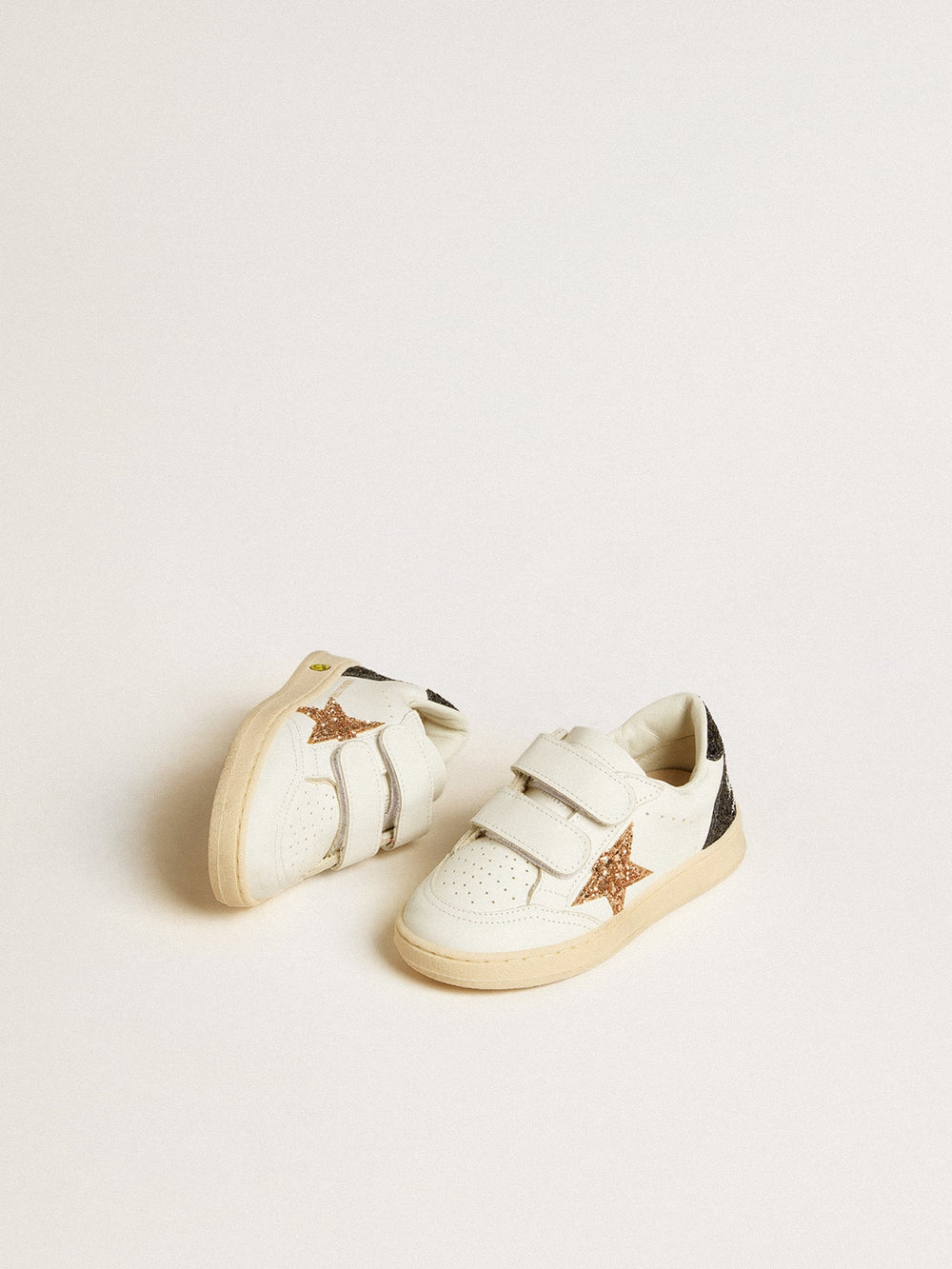 Junior Ball Star in white nappa with glitter star heel tab and heel
