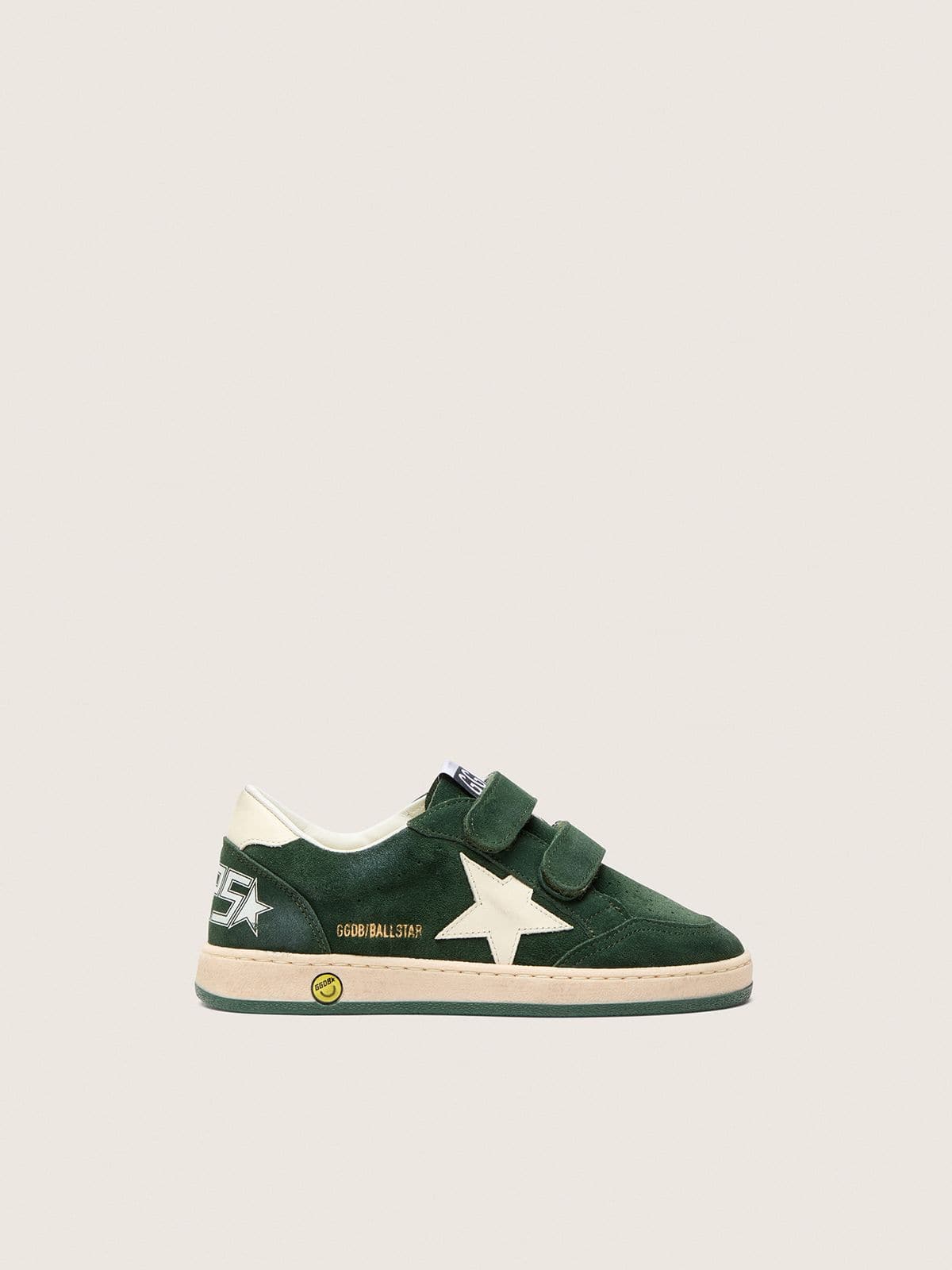 Junior Ball Star in forest-green suede with cream leather star and heel tab