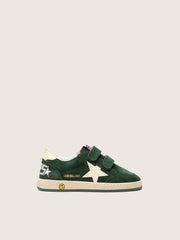 Junior Ball Star in forest-green suede with cream leather star and heel tab