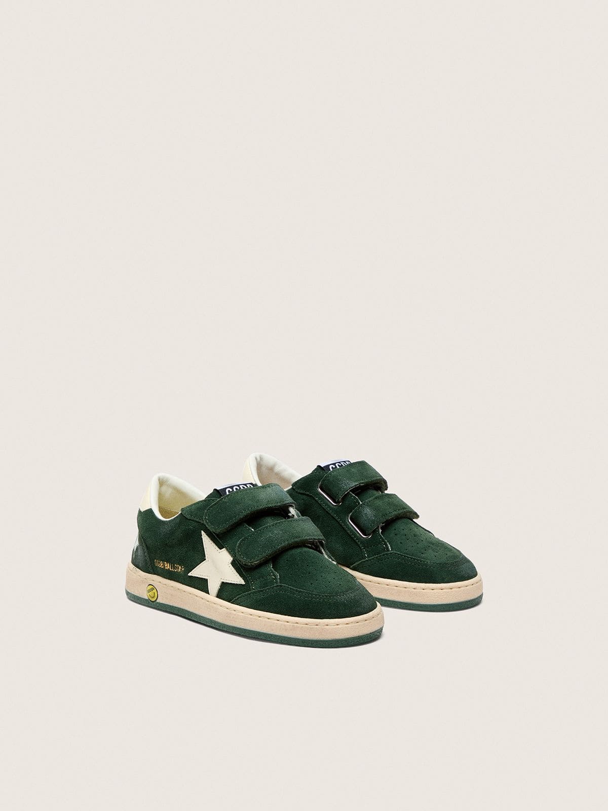 Junior Ball Star in forest-green suede with cream leather star and heel tab