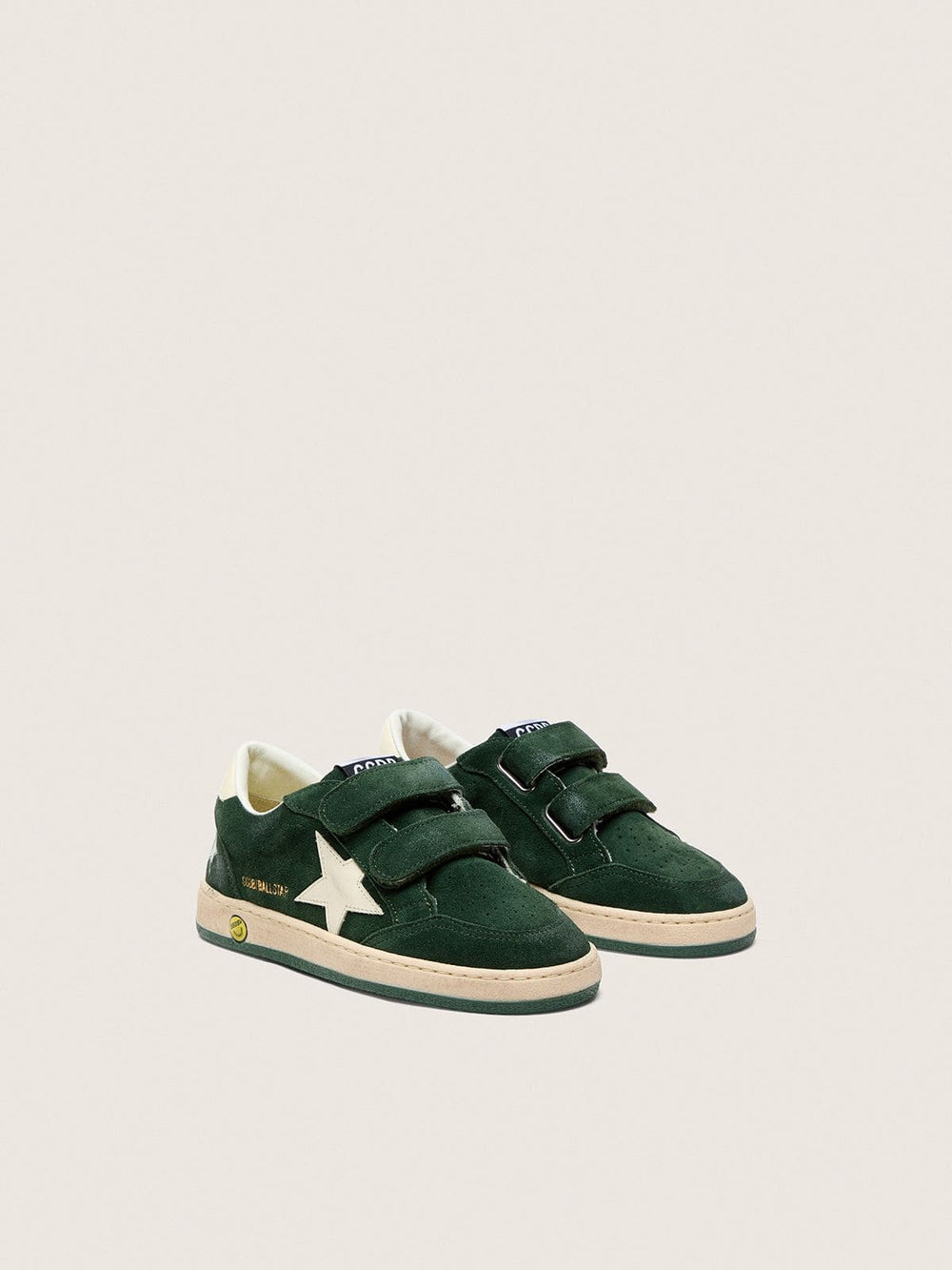 Junior Ball Star in forest-green suede with cream leather star and heel tab