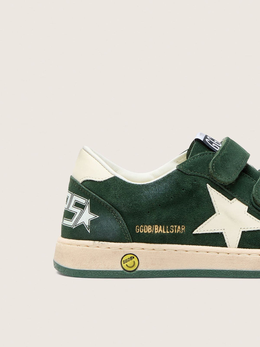 Junior Ball Star in forest-green suede with cream leather star and heel tab