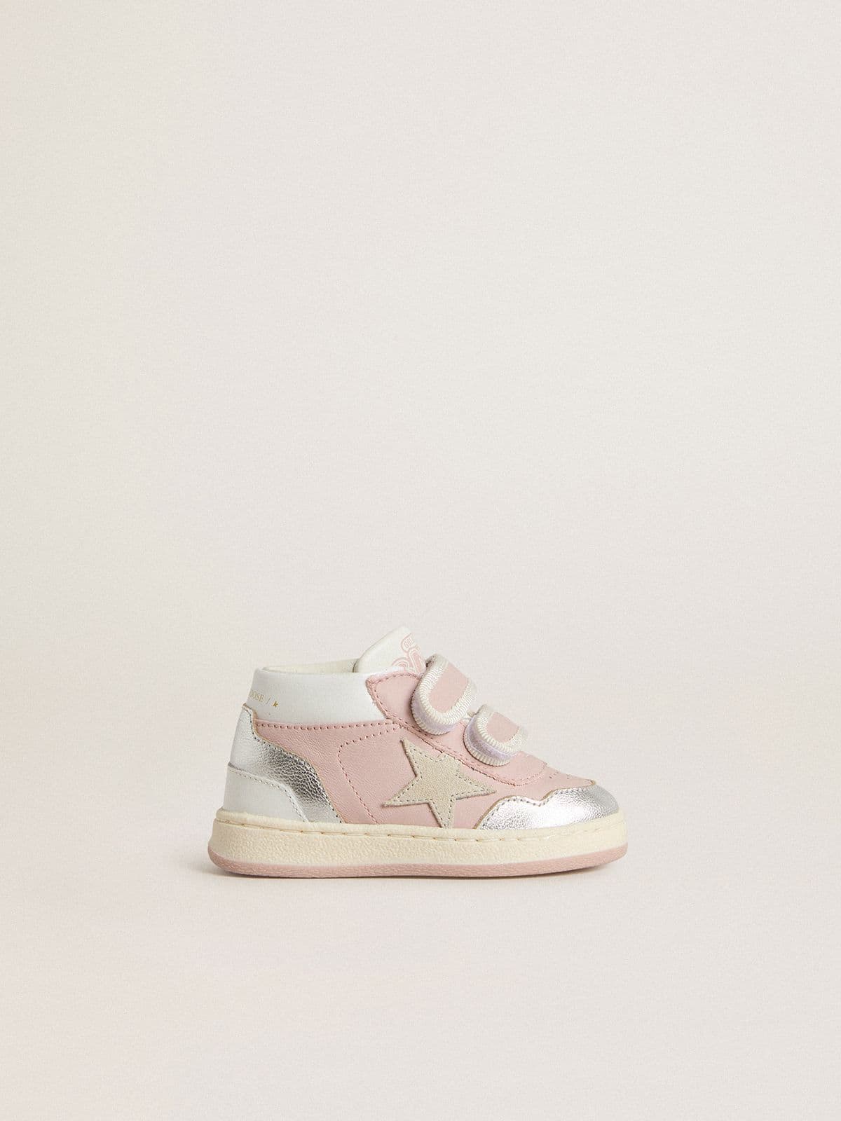 Junior June in pink leather with metallic leather inserts and suede star
