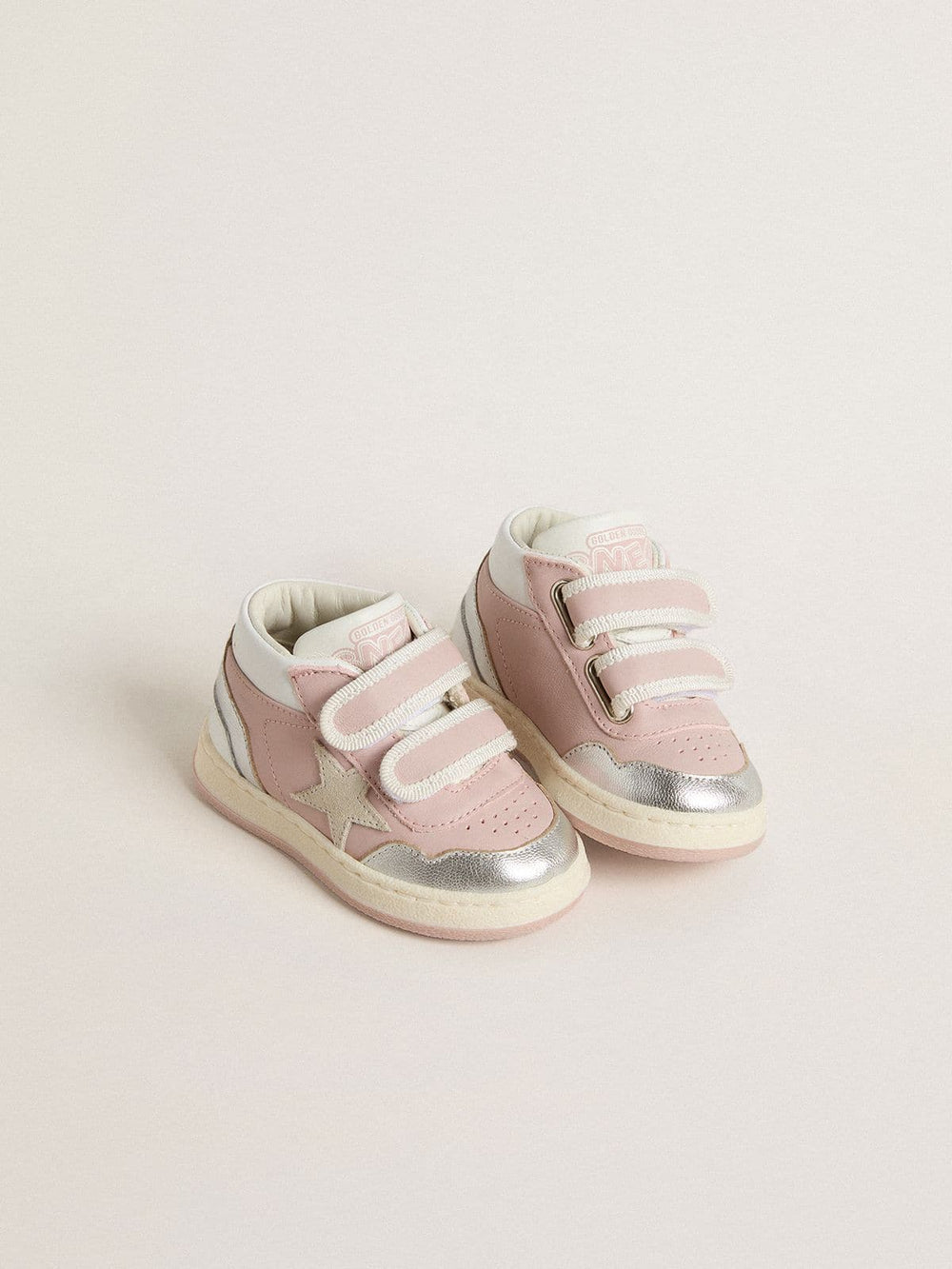 Junior June in pink leather with metallic leather inserts and suede star