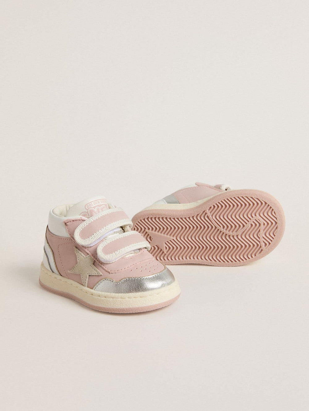 Junior June in pink leather with metallic leather inserts and suede star
