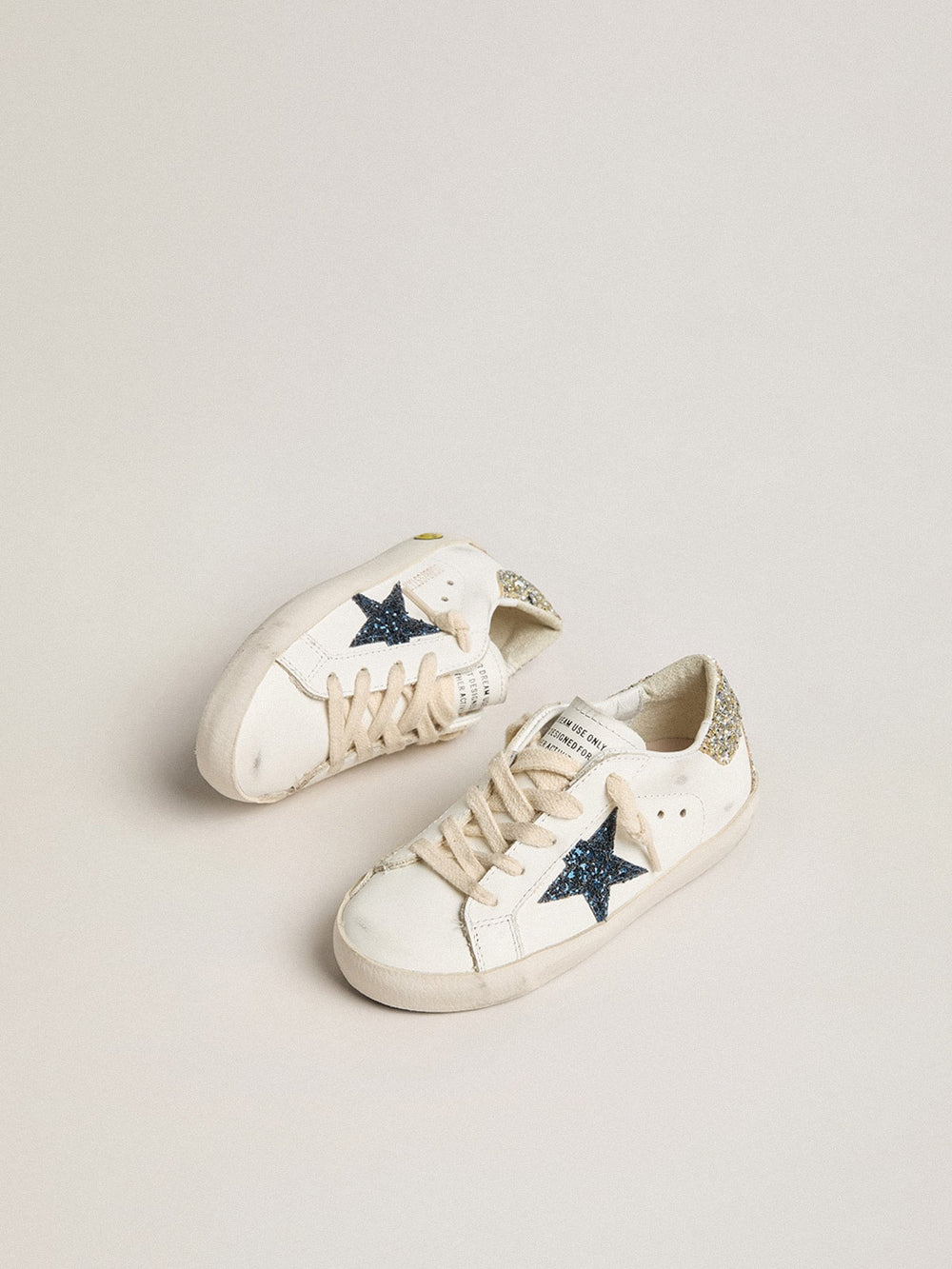 Junior Super-Star in leather with glitter star and heel tab
