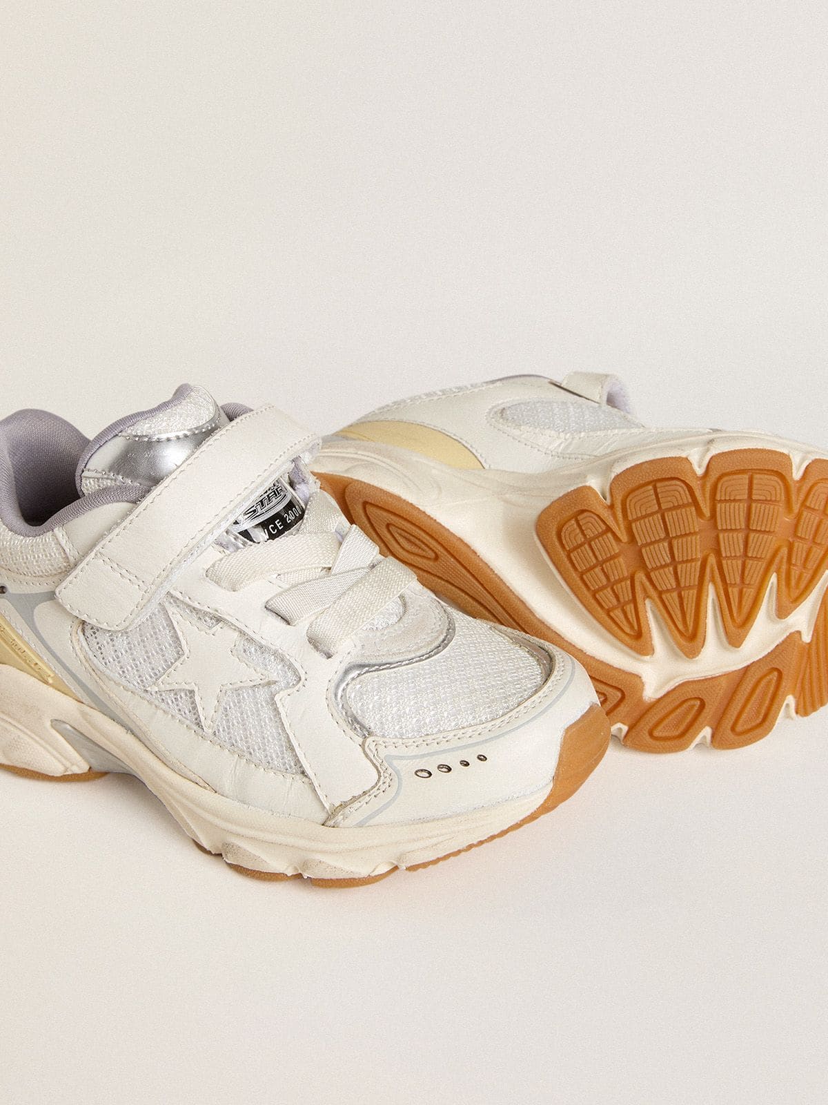 Junior Lightstar in white leather and mesh with white leather star