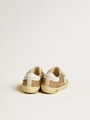 Super-Star Junior in gold glitter with white leather star and heel tab