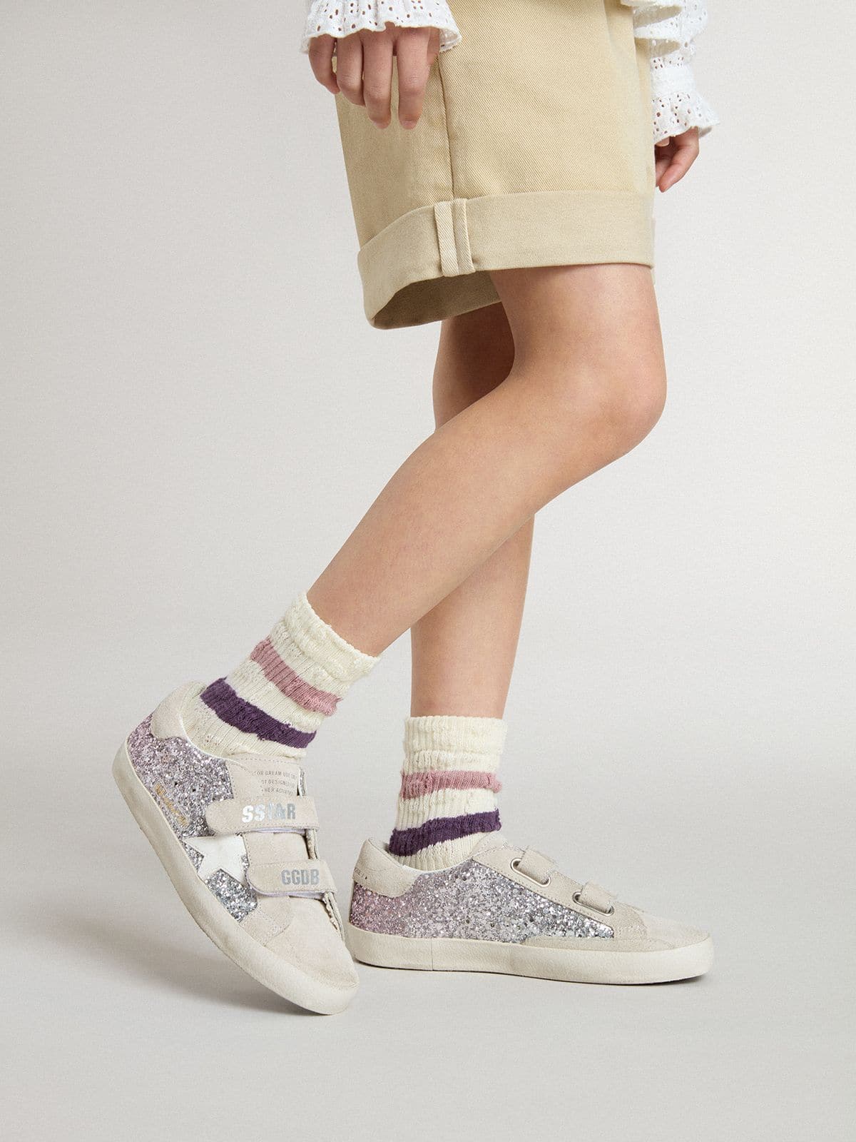 Junior Old School in silver and pink glitter with white leather star