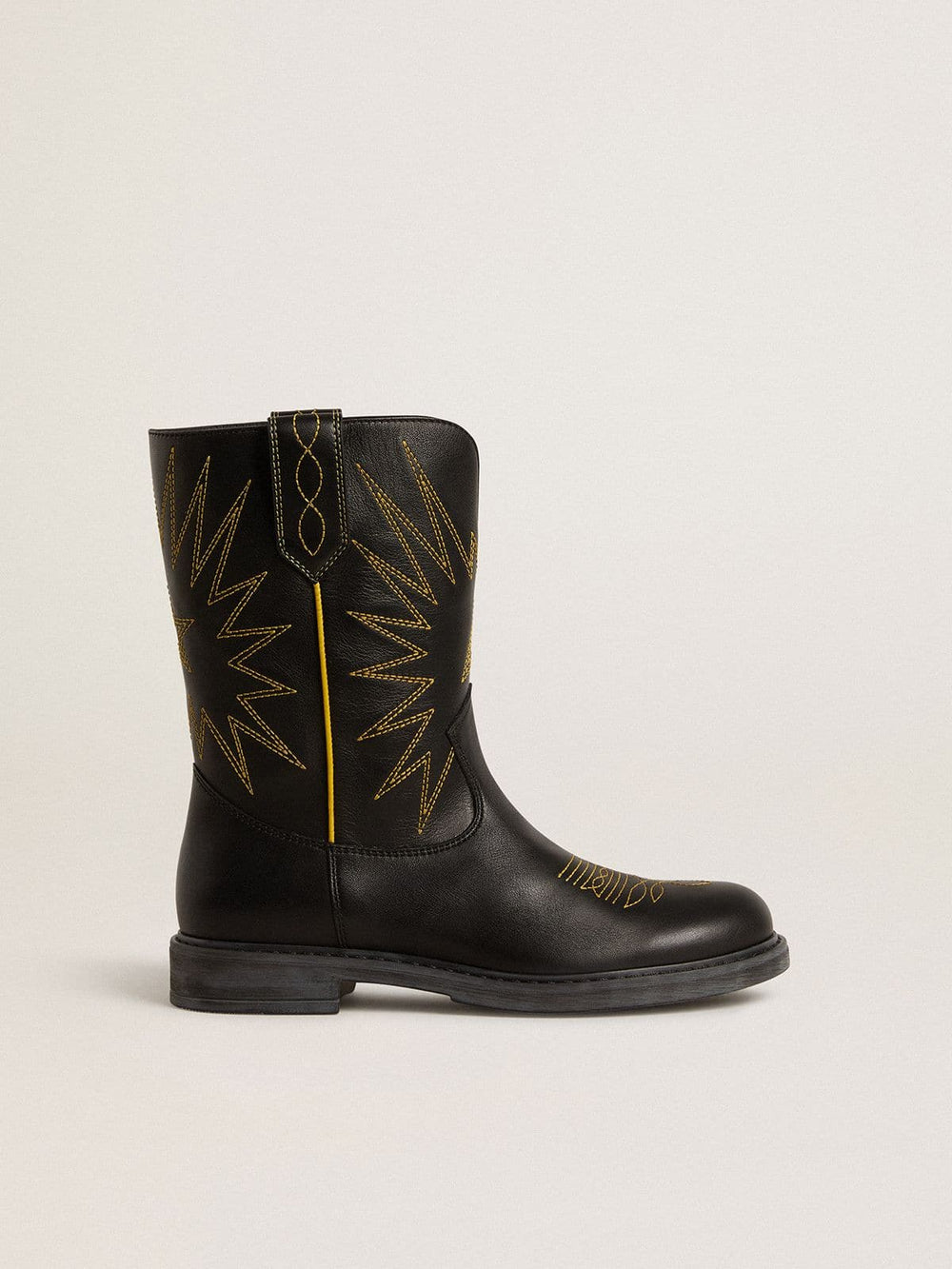 Wish Young boots in black leather with yellow star embroidery