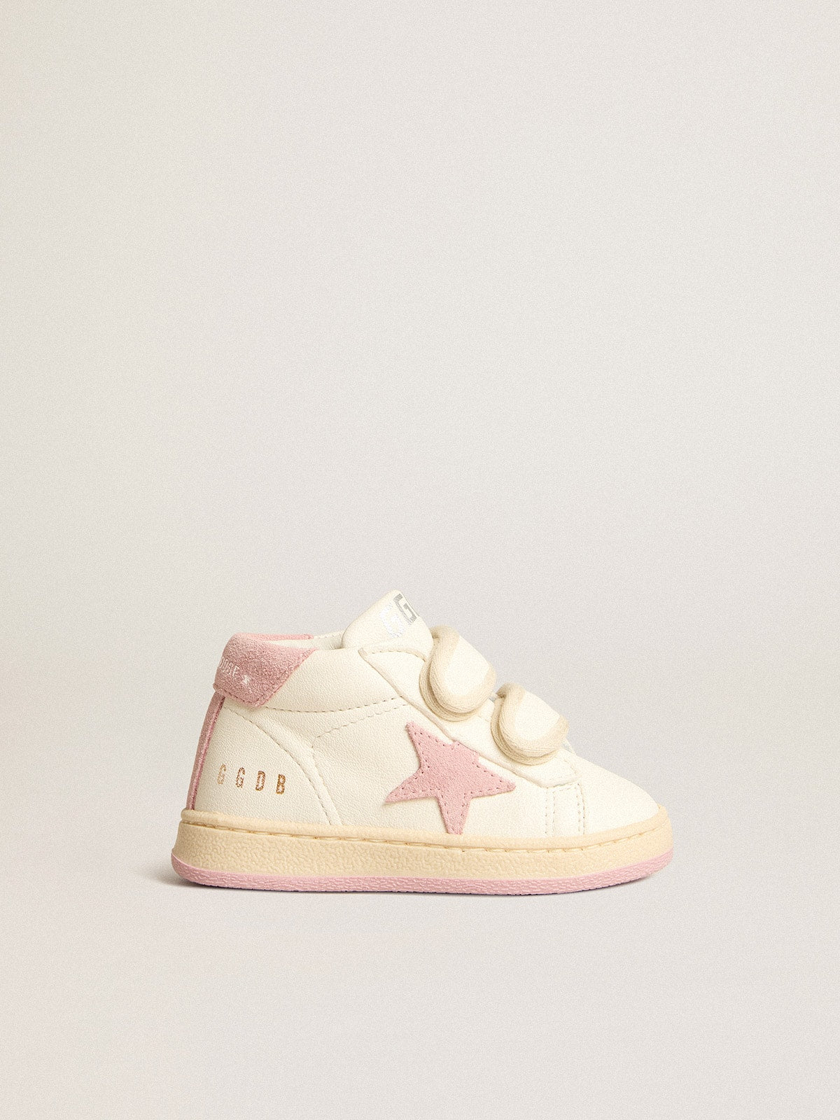 June Junior in nappa leather with old rose suede star and heel tab