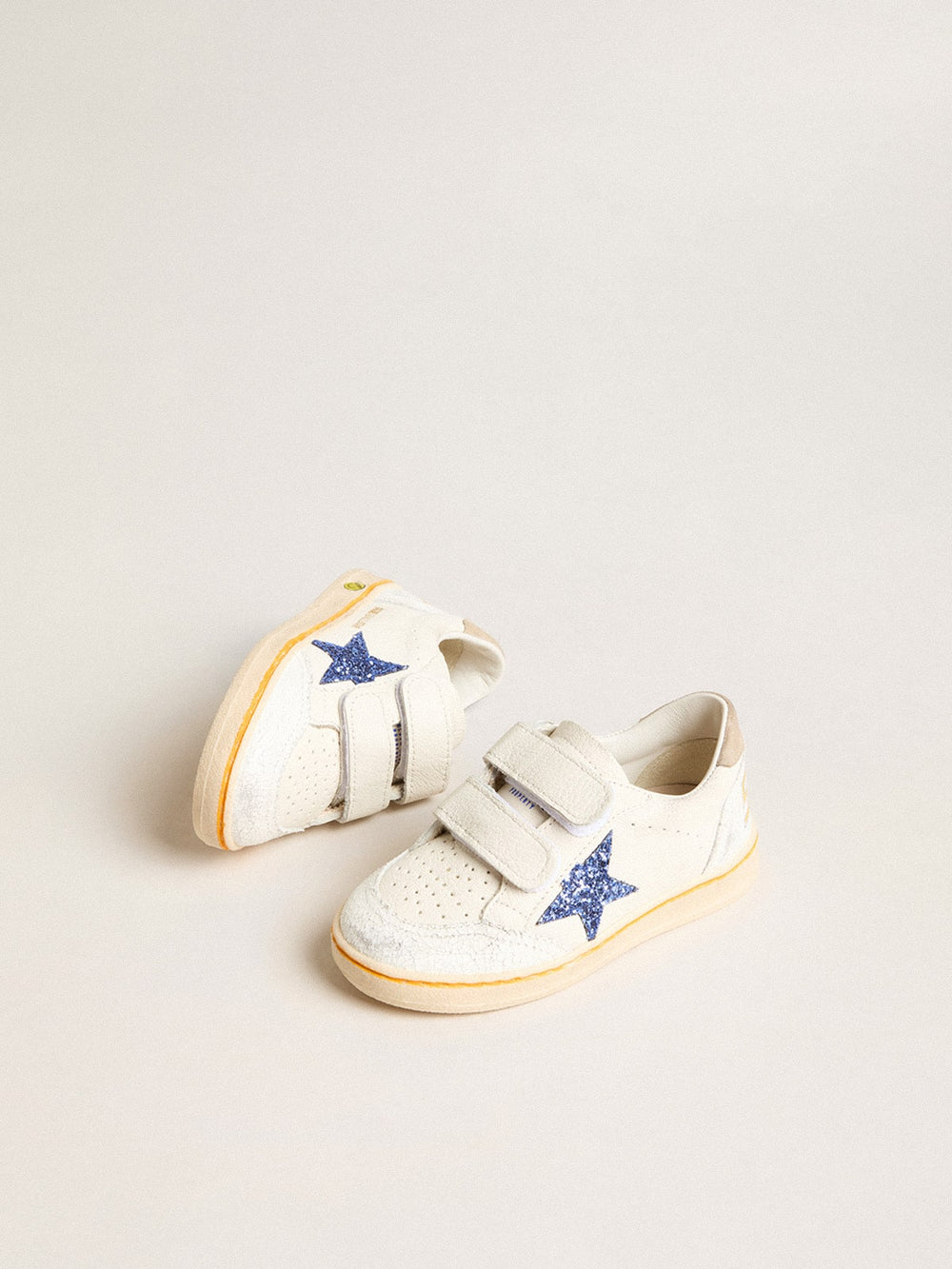 Junior Ball Star with blue glitter star and beige suede heel tab