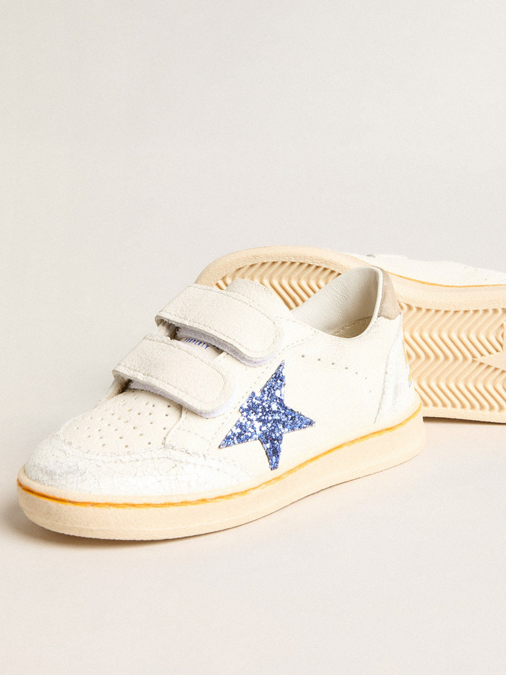 Junior Ball Star with blue glitter star and beige suede heel tab