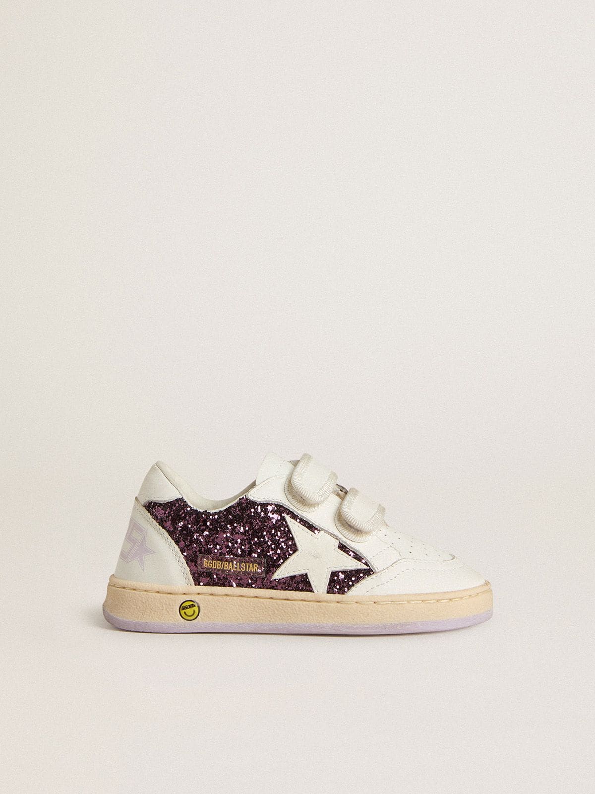 Young Ball Star in purple glitter with white leather star and heel tab