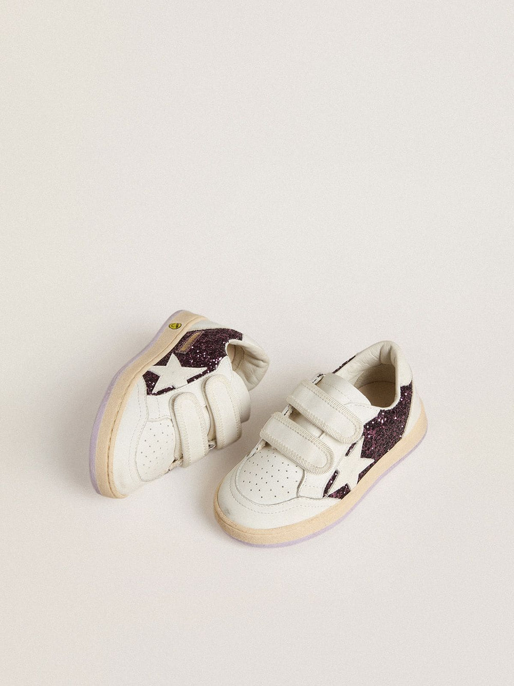 Young Ball Star in purple glitter with white leather star and heel tab