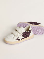 Young Ball Star in purple glitter with white leather star and heel tab