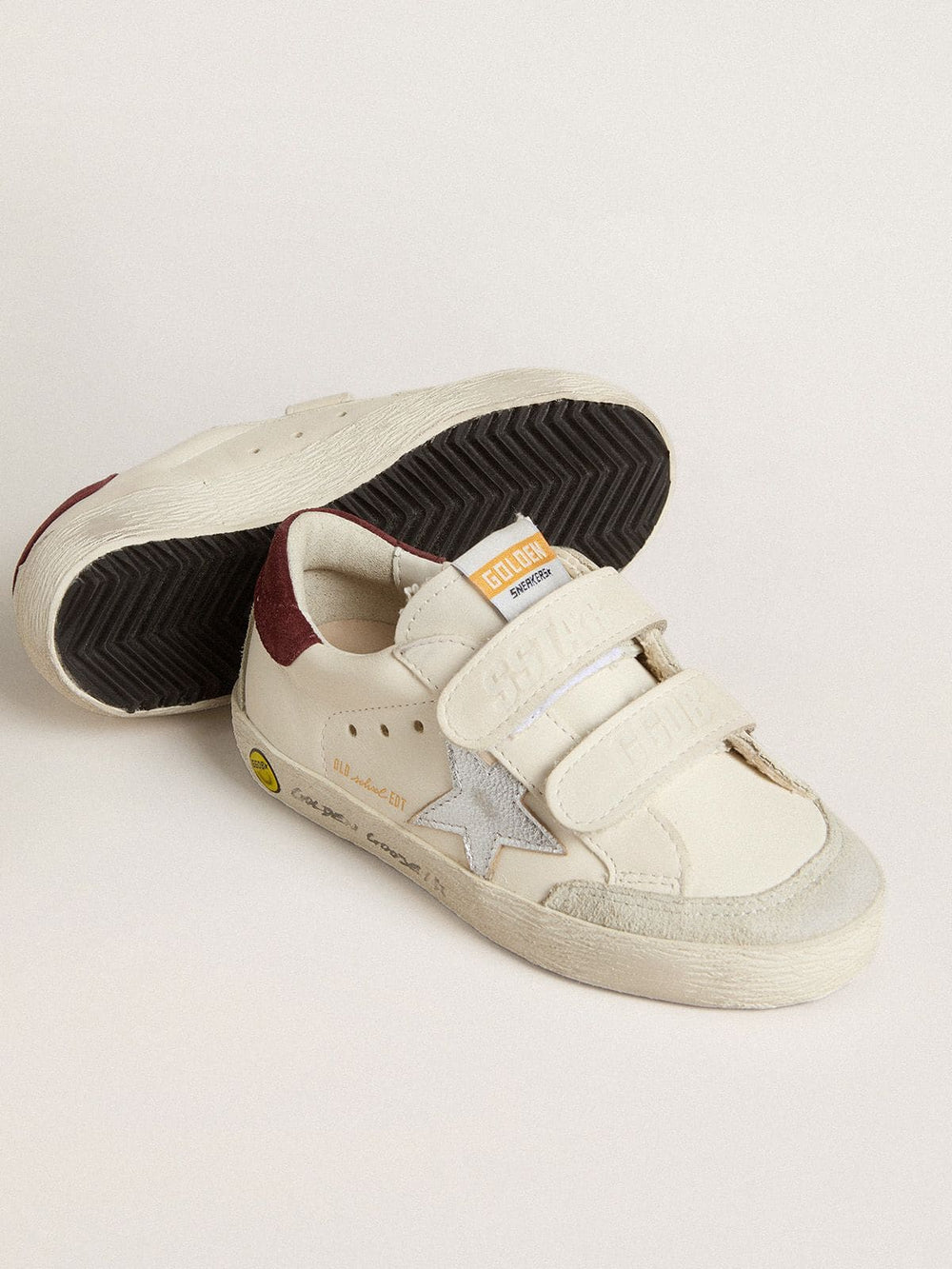 Young Old School with silver metallic leather star and purple suede heel tab