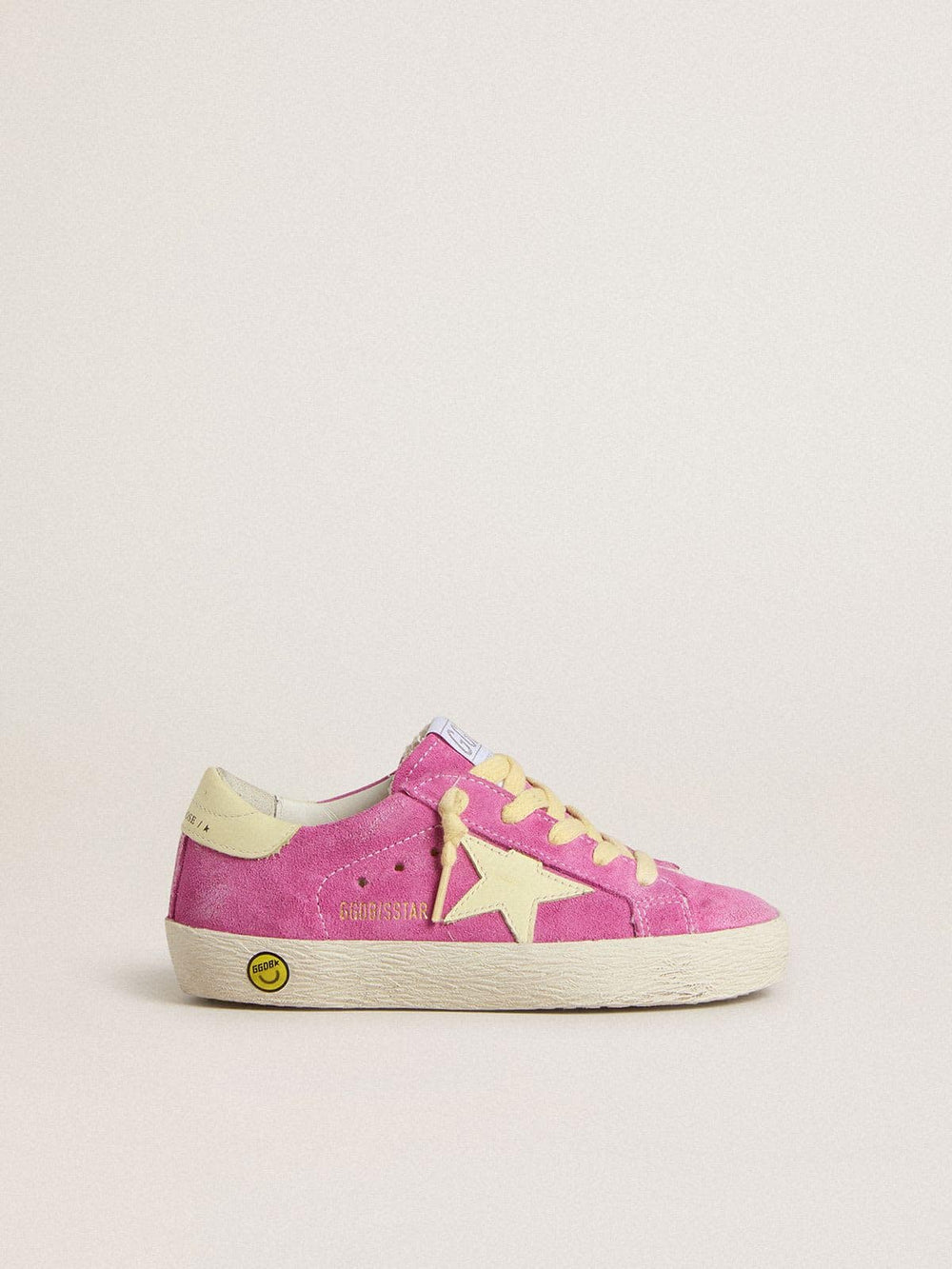 Young Super-Star in pink suede with light yellow star and heel tab