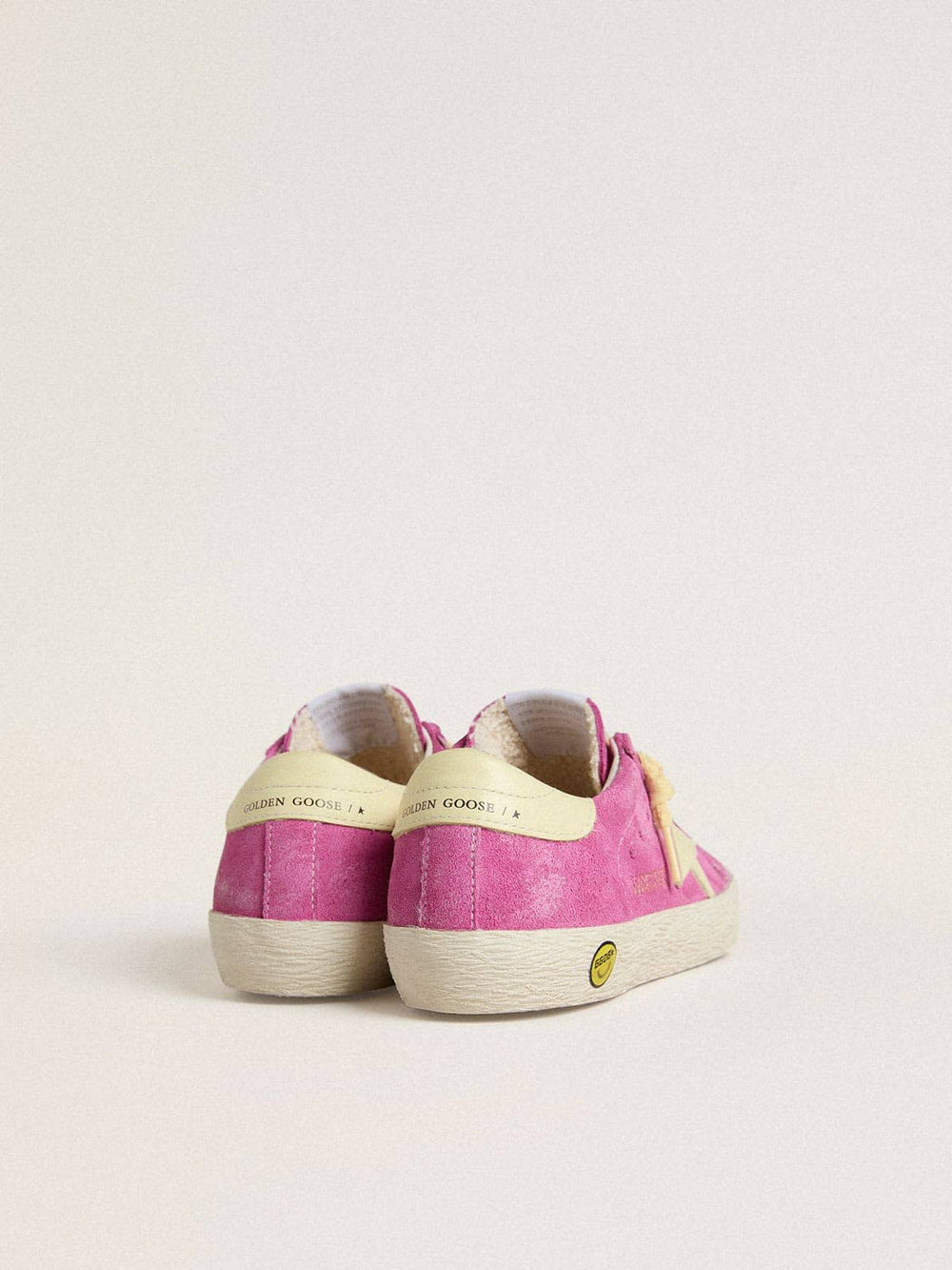 Young Super-Star in pink suede with light yellow star and heel tab