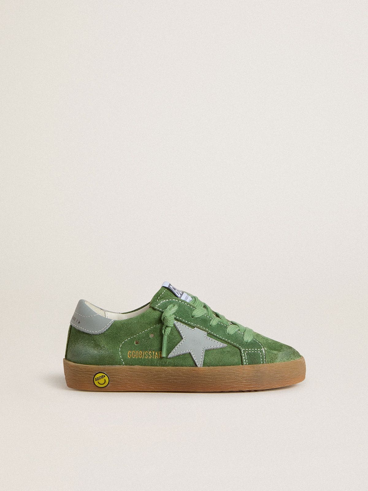 Young Super-Star in green suede with baby blue star and heel tab