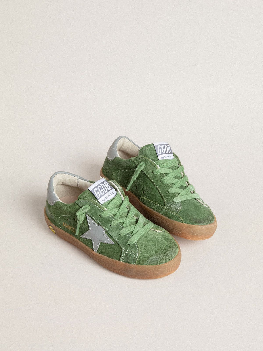 Young Super-Star in green suede with baby blue star and heel tab