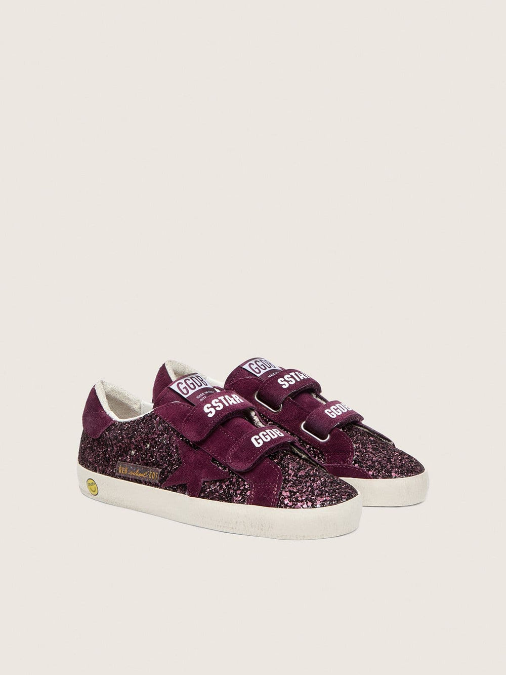 Young Old School in burgundy glitter with burgundy suede star and heel tab