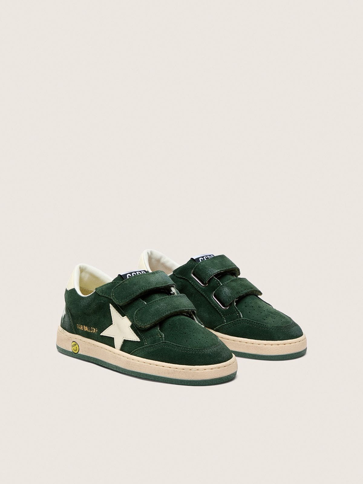 Young Ball Star in forest-green suede with cream leather star and heel tab