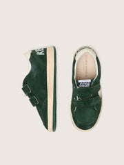Young Ball Star in forest-green suede with cream leather star and heel tab