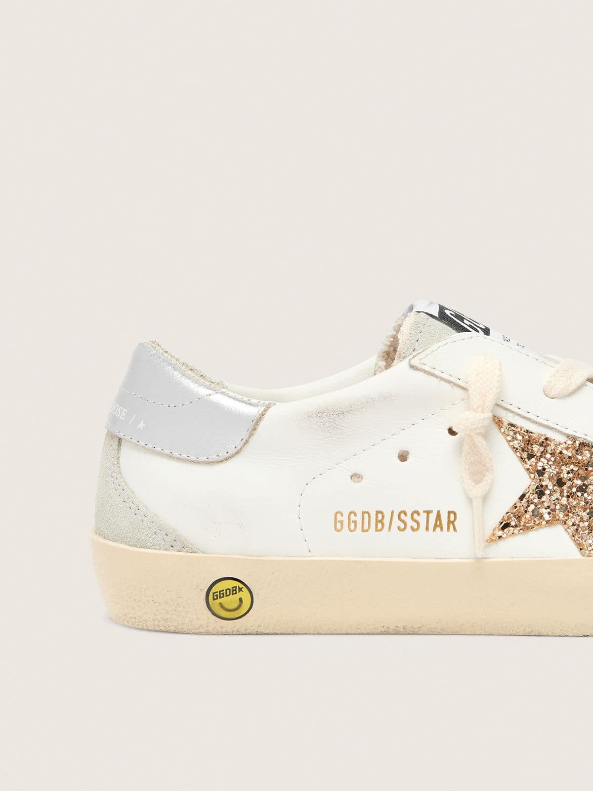 Young Super-Star with gold glitter star and silver metallic leather heel tab