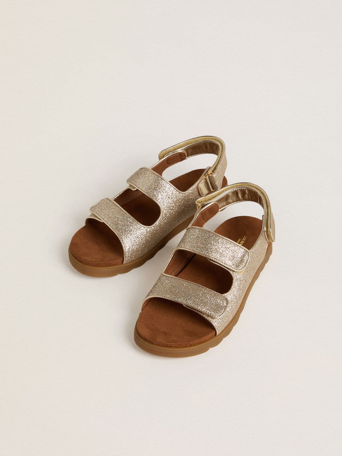 Noa Junior sandals in micro-glitter and platinum leather