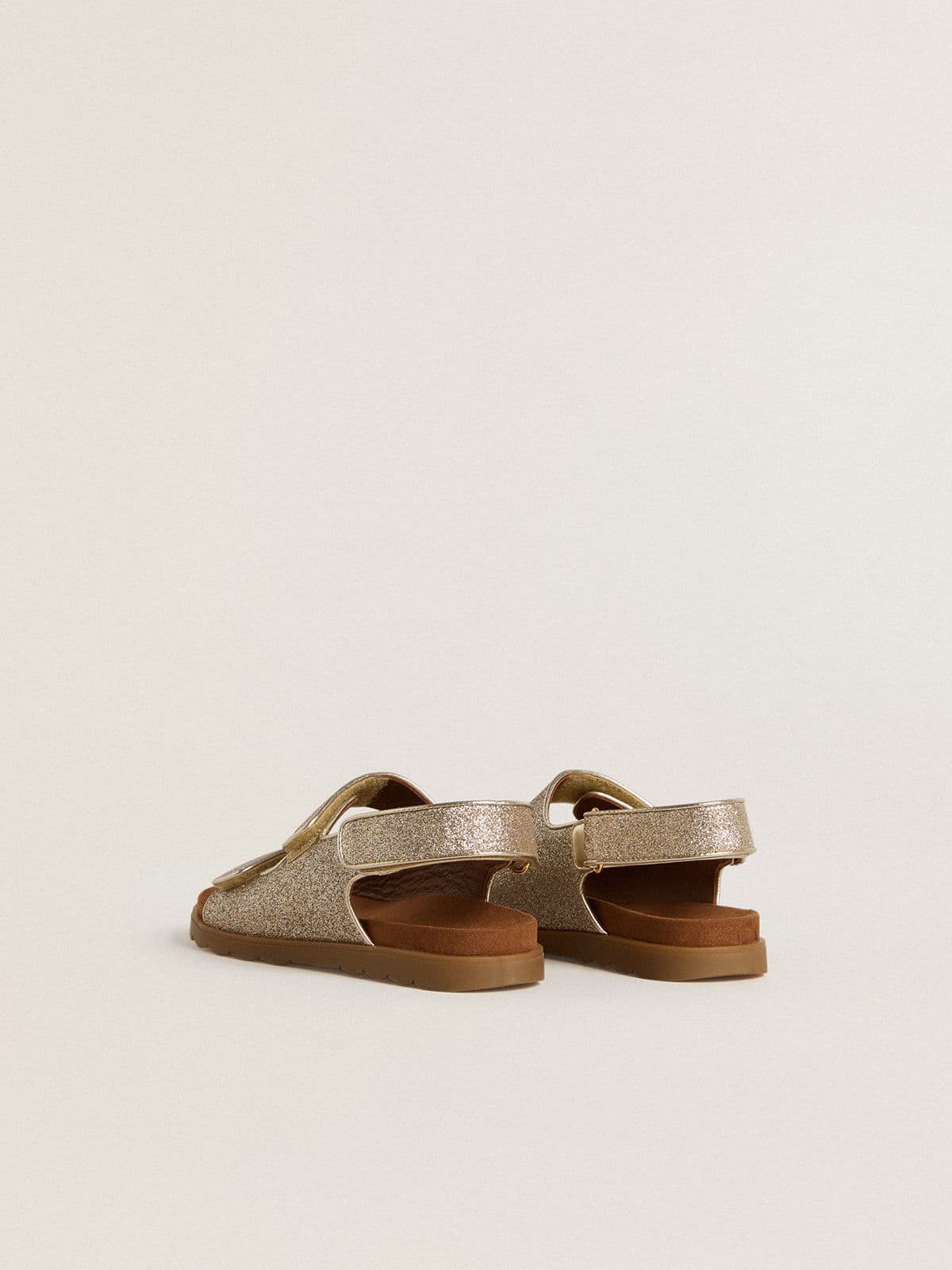 Noa Junior sandals in micro-glitter and platinum leather