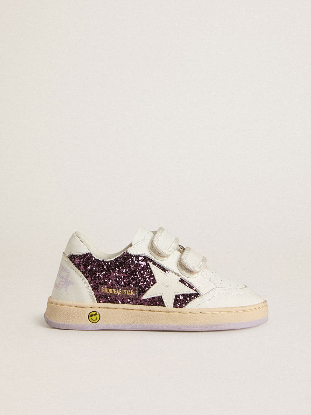 Teen Ball Star in purple glitter with white leather star and heel tab