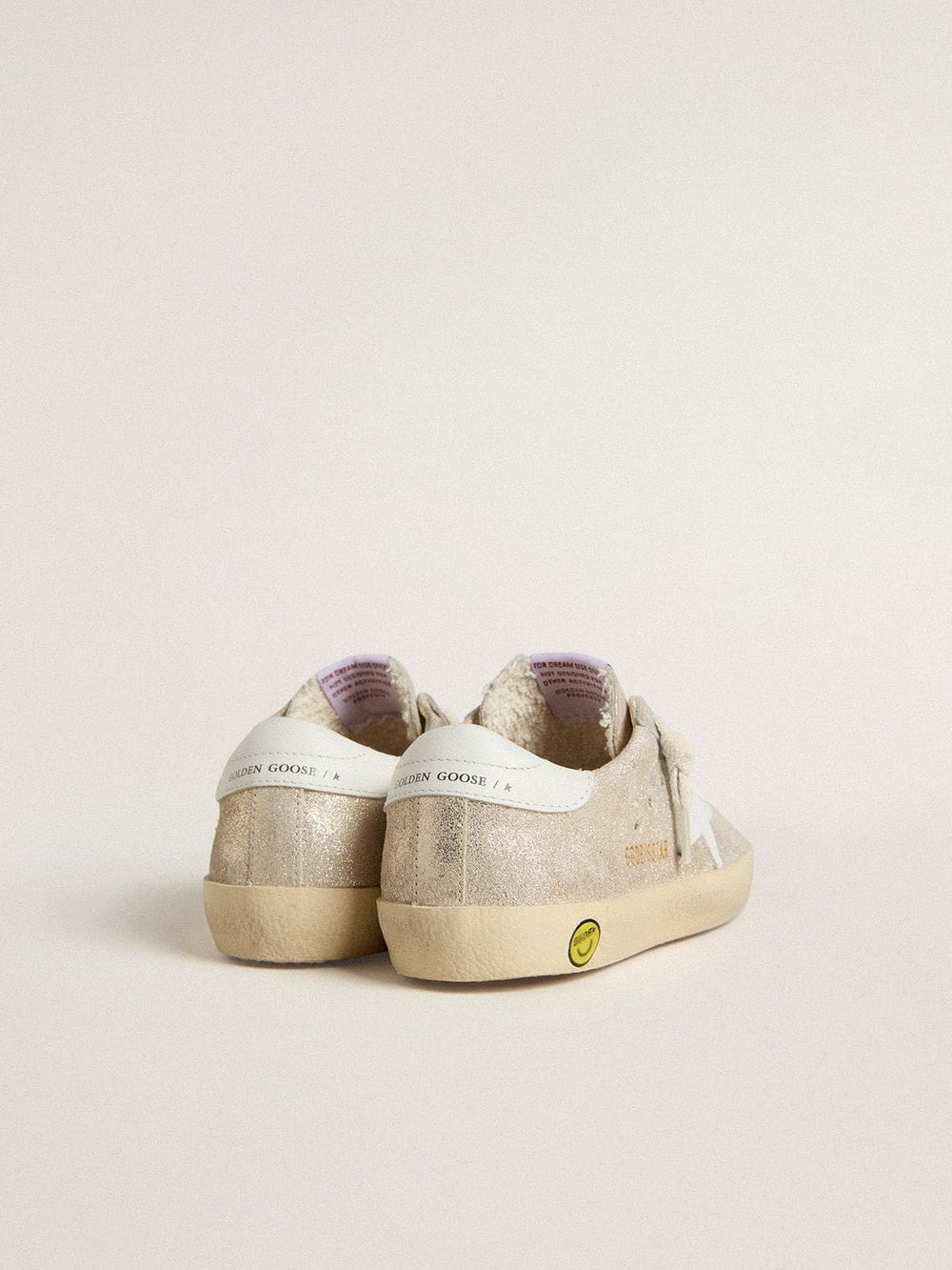 Young Super-Star in sand-colored laminated-effect suede with white leather star