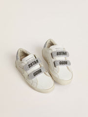 Teen Old School in white leather with silver Swarovski crystal heel tab and straps