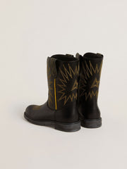 Wish Teen boots in black leather with yellow star embroidery