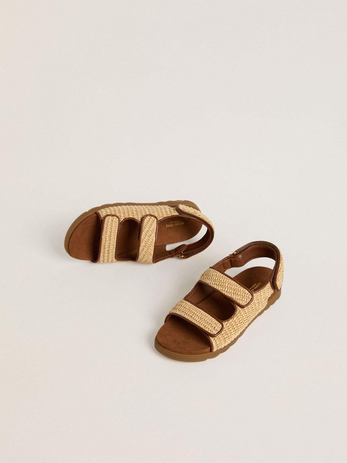 Noa Junior sandals in beige raffia and brown leather