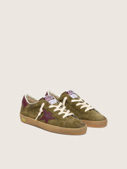 Young Super-Star in military-green suede with burgundy leather star and heel tab