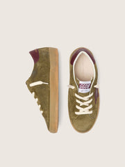 Young Super-Star in military-green suede with burgundy leather star and heel tab